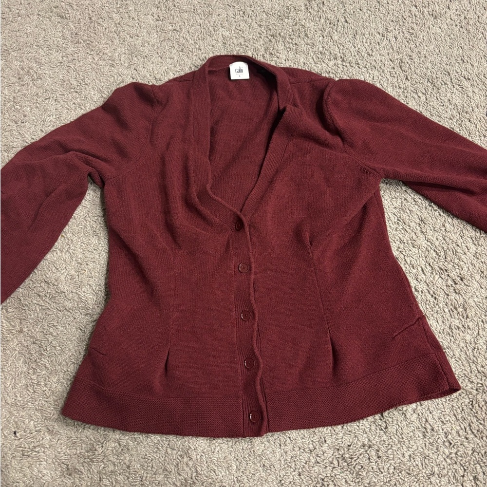 CAbi Wine Red Button-Front Cardigan